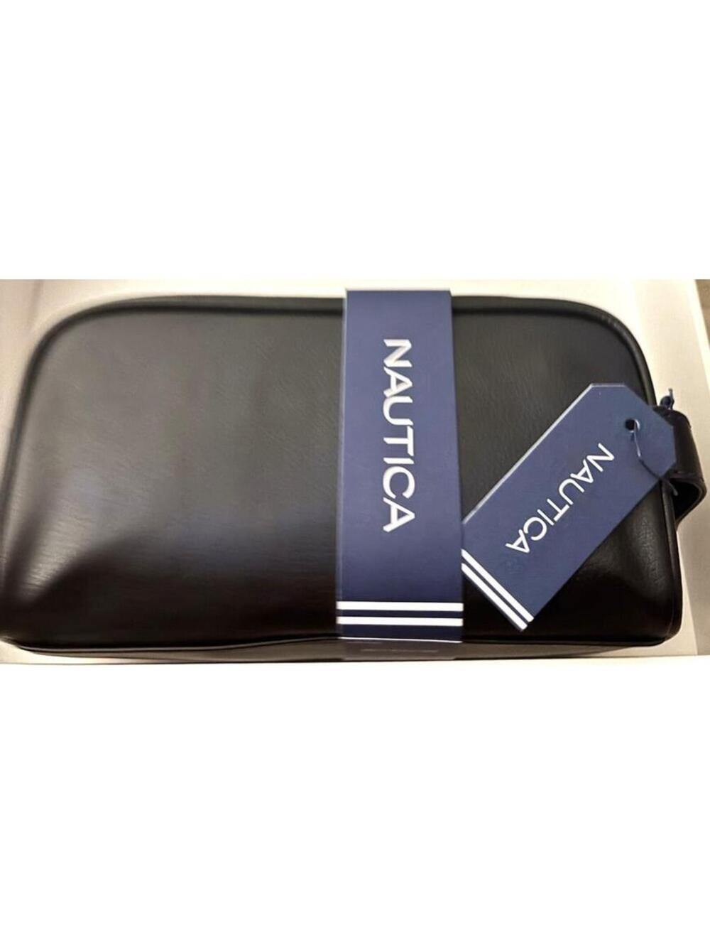 Nautica Men’s Toiltry Makeup Bag, Travel Black Pleather New with Tags